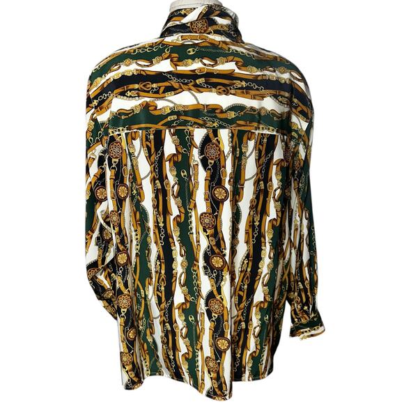 Vintage gold  Chain print equestrian women's blouse Elisabeth Liz Claiborne  18P - Picture 2 of 5